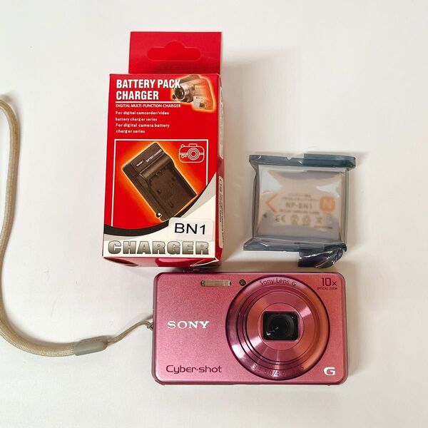 SONY Cyber-shot コンパクトデジタルカメラ DSC WX200 ピンク バッテリー充電器新品 ヒビあり