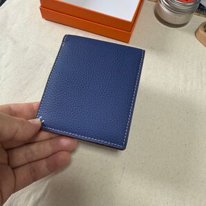 新品 ネイビー 一点限定作品 イタリアンレザー 牛革 本革 二つ折り財布 コンパクト ミニ財布