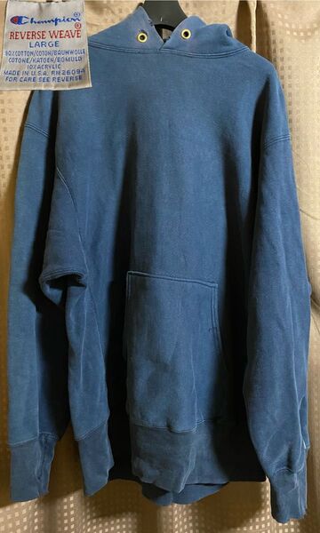 希少 90s目無し チャンピオン リバースウィーブ パーカー USA製Lネイビー ツートン vintage 古着 champion