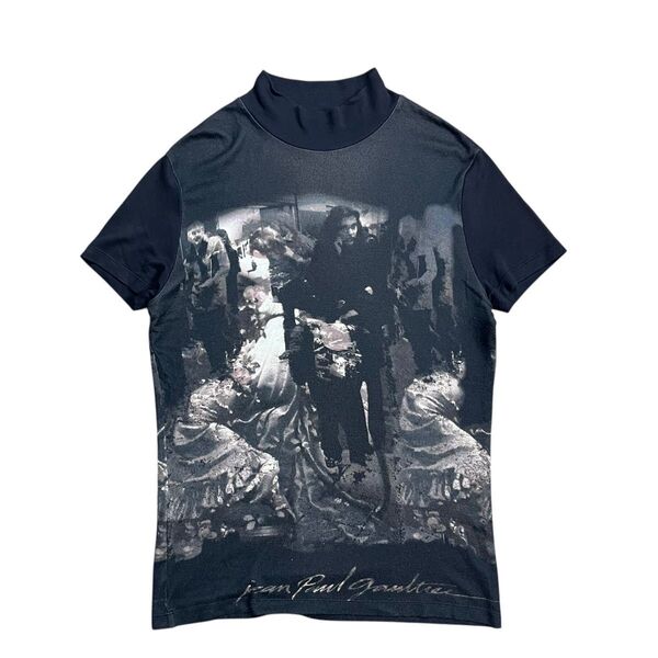 Jean Paul GAULTIER 総柄 Tシャツ カットソー ハイネック ジャンポールゴルチエ ゴルチェ ブラック アーカイブ