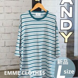 EMMA CLOTHES オーバーサイズ ボーダー サマーニットライクTシャツ