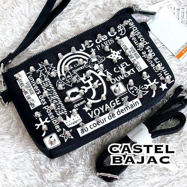 未使用 タグ付き CASTELBAJAC カステルバジャック ショルダーバッグ クラッチバッグ スタッズ 鋲 総柄 帆布プリント