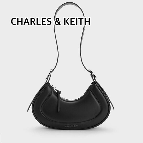 美品 CHARLES & KEITH チャールズアンドキース Petra ペトラ カーブ ショルダーバッグ S ブラック