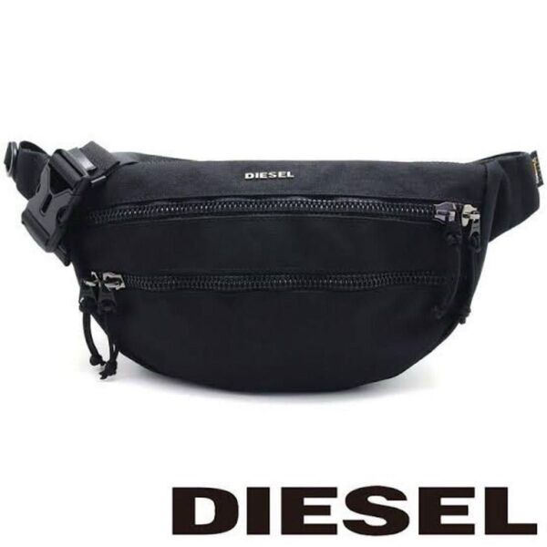 人気デザイン y2k DIESEL ディーゼル ボディバッグ ウエストポーチ ロゴ ダブル ジップ ブラック黒