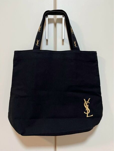 美品 YSL イヴサンローラン トートバッグ キャンバス ロゴ刺繍 A4収納 ブラック ゴールド ピンク