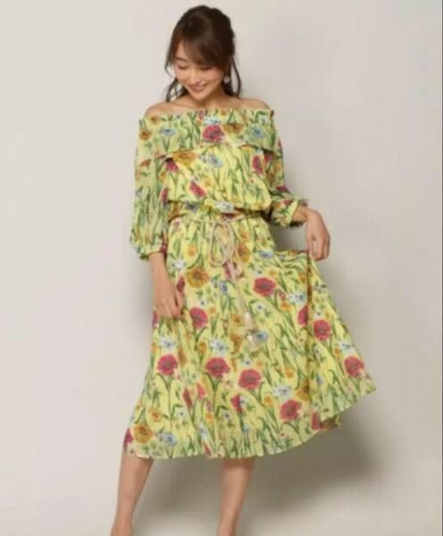 アンドクチュール and couture 花柄 オフショルダーワンピース M ロング 七分袖