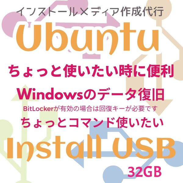Ubuntu24 インストールUSBメモリ 32GB Linux OS ブータブルUSB インストールメディア リカバリUSB