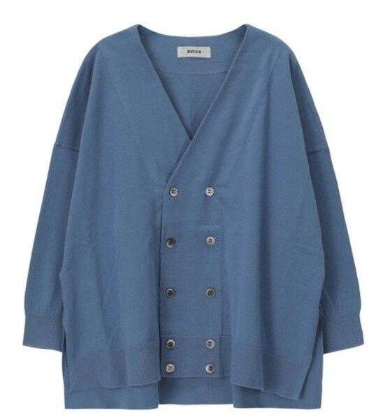 ZUCCa ハイツイストコットン/ニットカーディガン ズッカ ダブルボタン ネイビー トップス