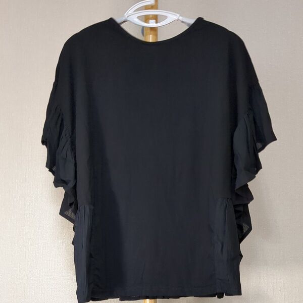 新品!ショコラフィネローブ 半袖 フリルTシャツ ノースリーブシャツ フリーサイズ ゆったり 黒