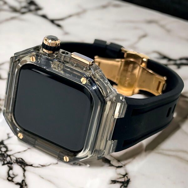 TSB☆アップルウォッチバンド ラバーベルト カバー Apple Watchクリア ケース 40 41 44 45 46 49mm