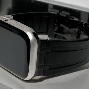 ブラック☆Apple Watchバンド ラバーベルト 38mm40mm41mm42mm44mm45mm46mm49mmステンレス