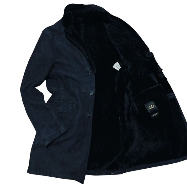 参考定価約300,000円 CINQUANTA チンクアンタ ムートンコート 羊革 ネイビー メンズ 48 L相当 イタリア製