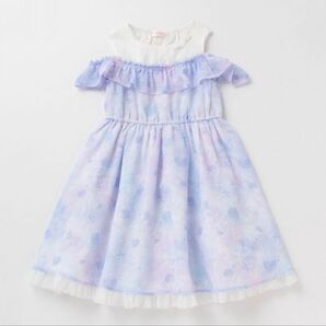 メゾピアノ130サイズ シェル柄シフォンフリルオフショルダーワンピース パープル
