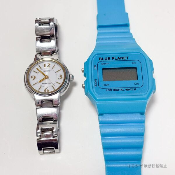 腕時計2点◎シルバー ブルー デジタル時計 アナログ時計 BLUE PLANET