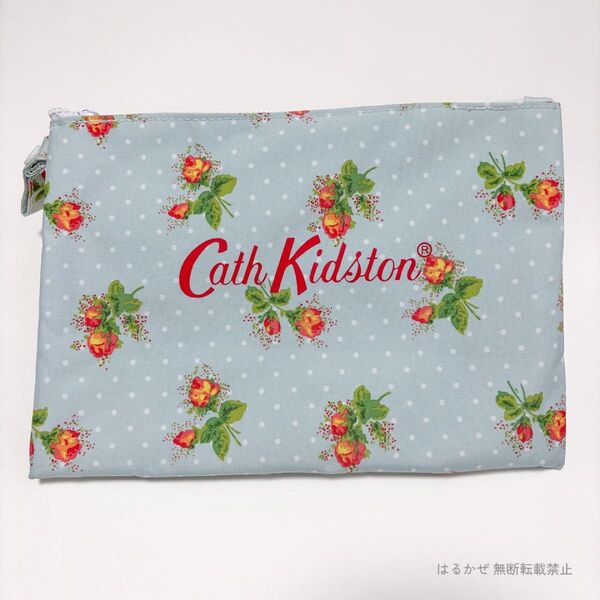 【Cath Kidston】キャスキッドソン ポーチ ブルー系 ドット 花柄 フラットポーチ 小物入れ