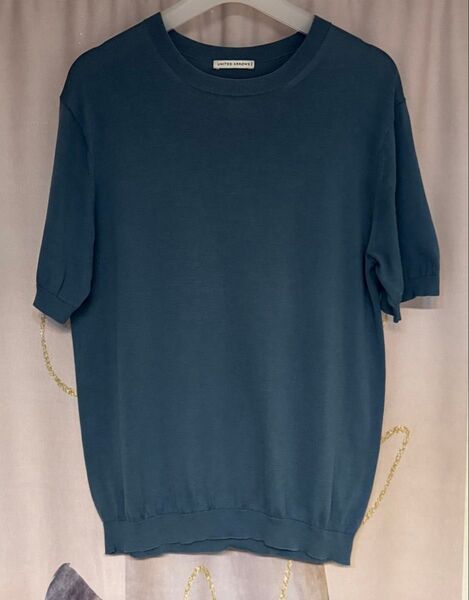 ユナイテッドアローズ コットンシルク ニットTシャツ ターコイズブルー