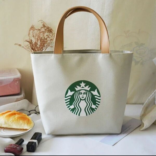 スターバックス海外限定スタバ トートバック ハンドバッグ小物入れ ホワイト