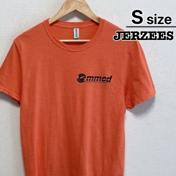 JERZEES Tシャツ S オレンジ プリント ワンポイント 企業 USA古着