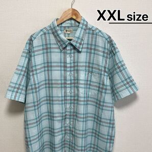 USA古着 HAGGAR 半袖シャツ XXL ライトブルー 水色 チェック柄