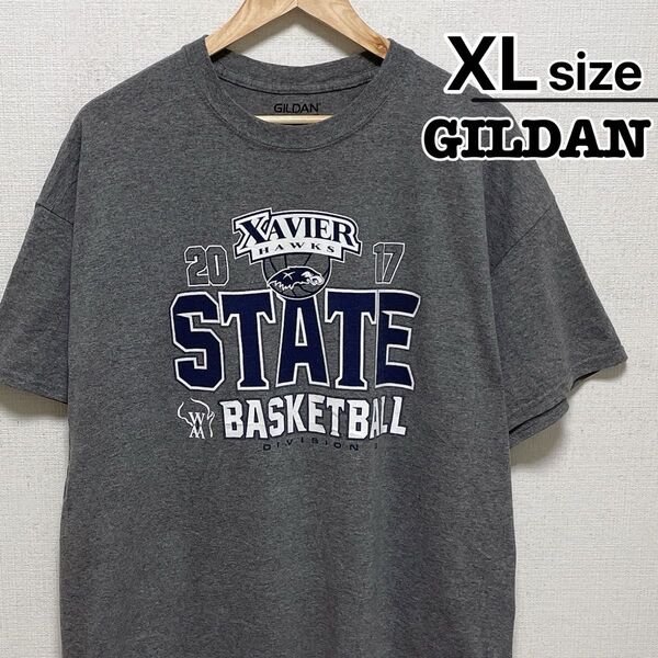 USA古着 ギルダン Tシャツ XL グレー カレッジ バスケットボール ロゴ