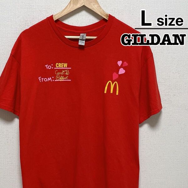 USA古着 GILDAN Tシャツ L レッド 赤 プリント マクドナルド ロゴ