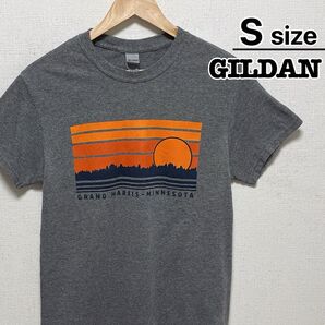 USA古着 GILDAN Tシャツ S グレー オレンジプリント ミネソタ 半袖