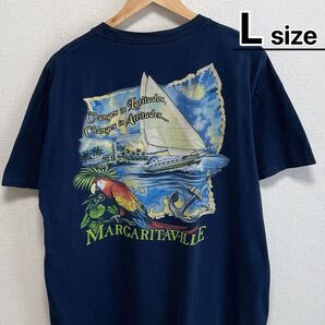 US古着 Margaritaville Tシャツ L ネイビー コンゴウインコ