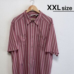USA古着 半袖シャツ XXL ストライプ ピンク カジュアル KINGSIZE