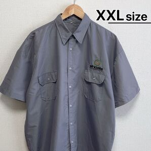USA古着 ワークシャツ 半袖 XXL グレー 無地 レギュラーカラー 企業ロゴ