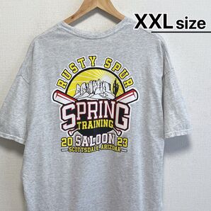 USA古着 Tシャツ XXL ホワイトグレー 杢カラー プリント ベースボール