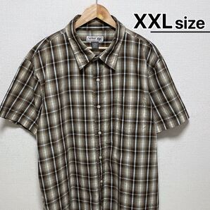 USA古着 カジュアルシャツ 半袖 XXLサイズ ブラウン チェック柄 コットン