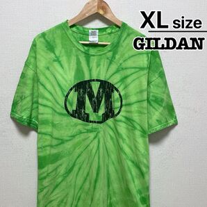 USA古着 GILDAN Tシャツ XL グリーン 緑 イニシャルロゴ プリント