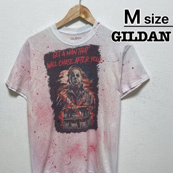 USA古着 ギルダン Tシャツ M ホワイト レッド マイケルマイヤーズ ホラー