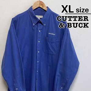CUTTER & BUCK ワークシャツ 長袖 XL ブルー ピンチェック 無地