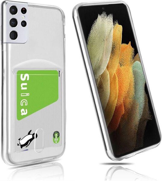 Galaxy S21 Ultra 5G用透明TPUカード収納付きスマホケース