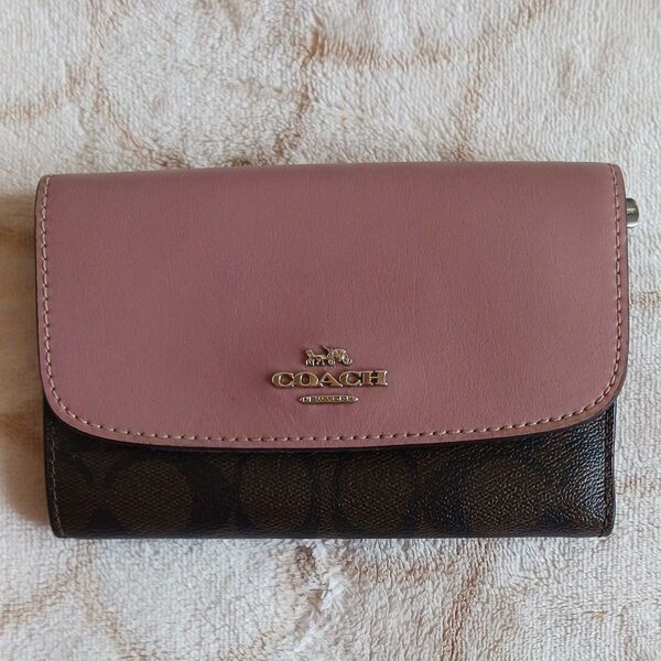 COACH 二つ折り財布 ピンク×ブラウン