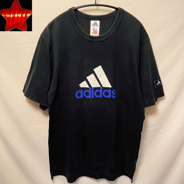 【adidasアディダス90s】万国旗タグ 黒ブラック tシャツ ビッグロゴ L