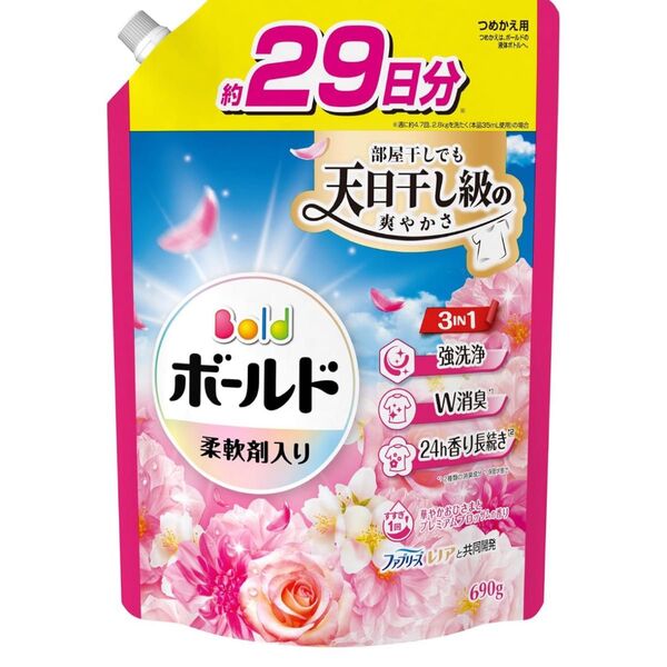 ボールド 柔軟剤入り 洗濯洗剤 液体 華やかおひさまとプレミアムブロッサムの香り 詰め替え 690g