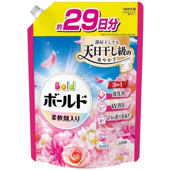 P&G ボールドジェル 華やかプレミアムブロッサムの香り つめかえ用 超特大サイズ 柔軟剤入り 洗濯洗剤 690g 1個