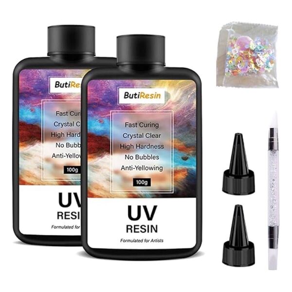 ButiResin レジン液 200g キット UVレジン液 大容量 ハードタイプ UV‐LED対応 急速硬化 黄変なし