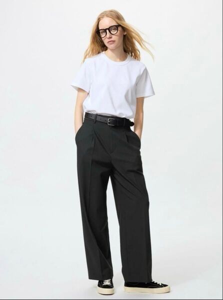 美品 ユニクロ UNIQLO タックワイドパンツ レディース Lサイズ