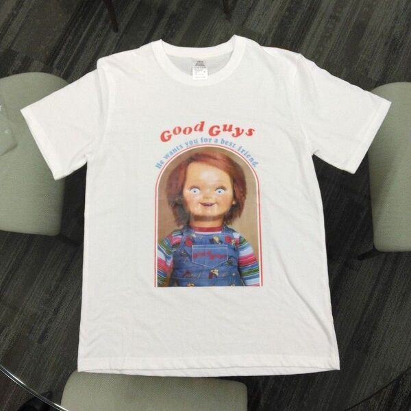 チャイルドプレイ グットガイ人形 Tシャツ 初代Good Guys チャッキー 白 USサイズS ASIAサイズM