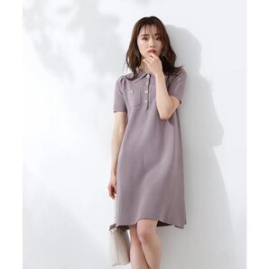 エディットコロン ニットワンピース 半袖 ポロ襟 くすみピンク Mサイズ