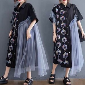 モード系 色合い鮮やか個性派シャツワンピースワンピース