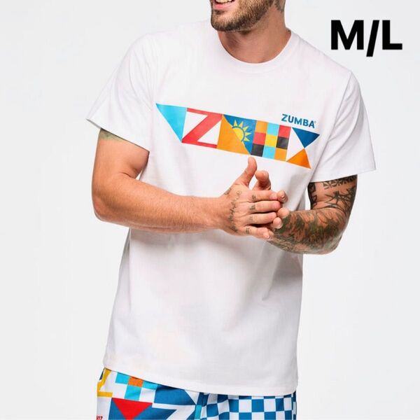 【新品】新作 ズンバ zumba ウェア トップス Tシャツ 半袖 メンズ レディース 白 ホワイト M/L