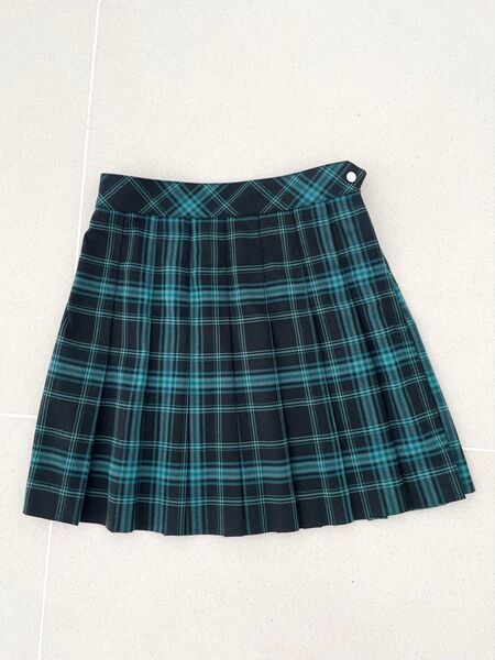 美品!H&M チェック柄プリーツスカート グリーン系 制服風