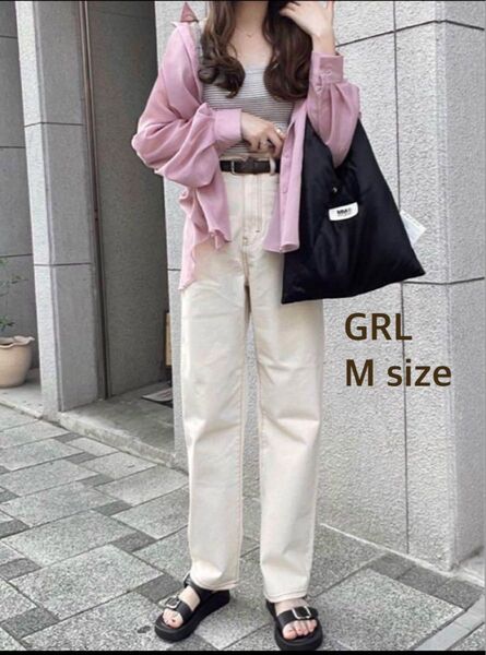 GRL 配色ステッチハイウエストストレートパンツ ホワイト サイズM 白