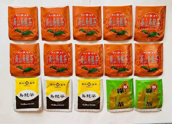 天仁茗茶 ティーバッグ 3種類 合計15袋セット(高山烏龍茶10袋、烏龍茶3袋、緑茶2袋)