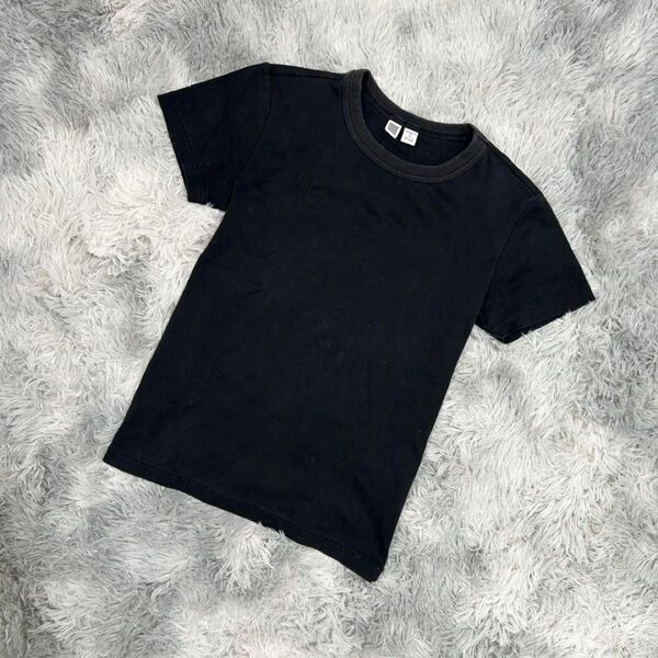 美品!『UNIQLO』ユニクロ(M)クルーネックTシャツ 半袖 男女兼用 ユニセックス コットン100% 綿 黒 ブラック