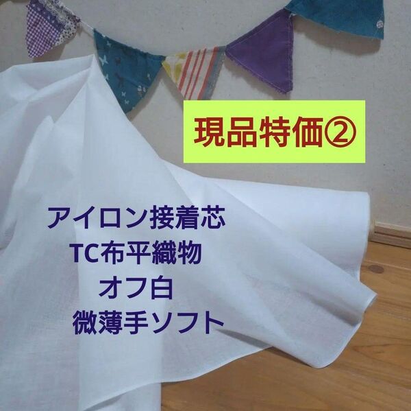 現品特価② アイロン接着芯 TC布平織物 オフ白 微薄手ソフト10m→量変更OK
